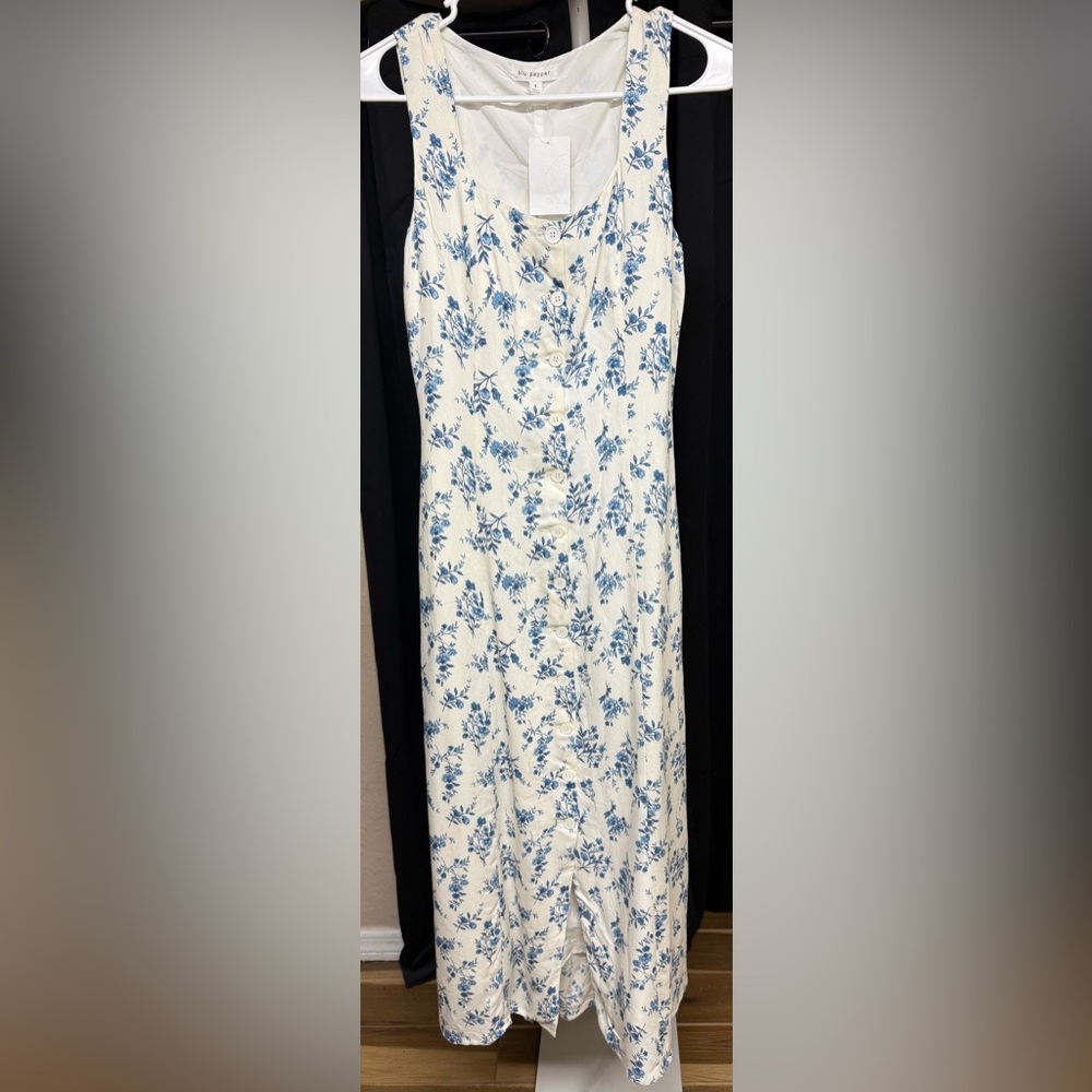 Blu Pepper Blue and Cream Floral Maxi Dress PTP 17